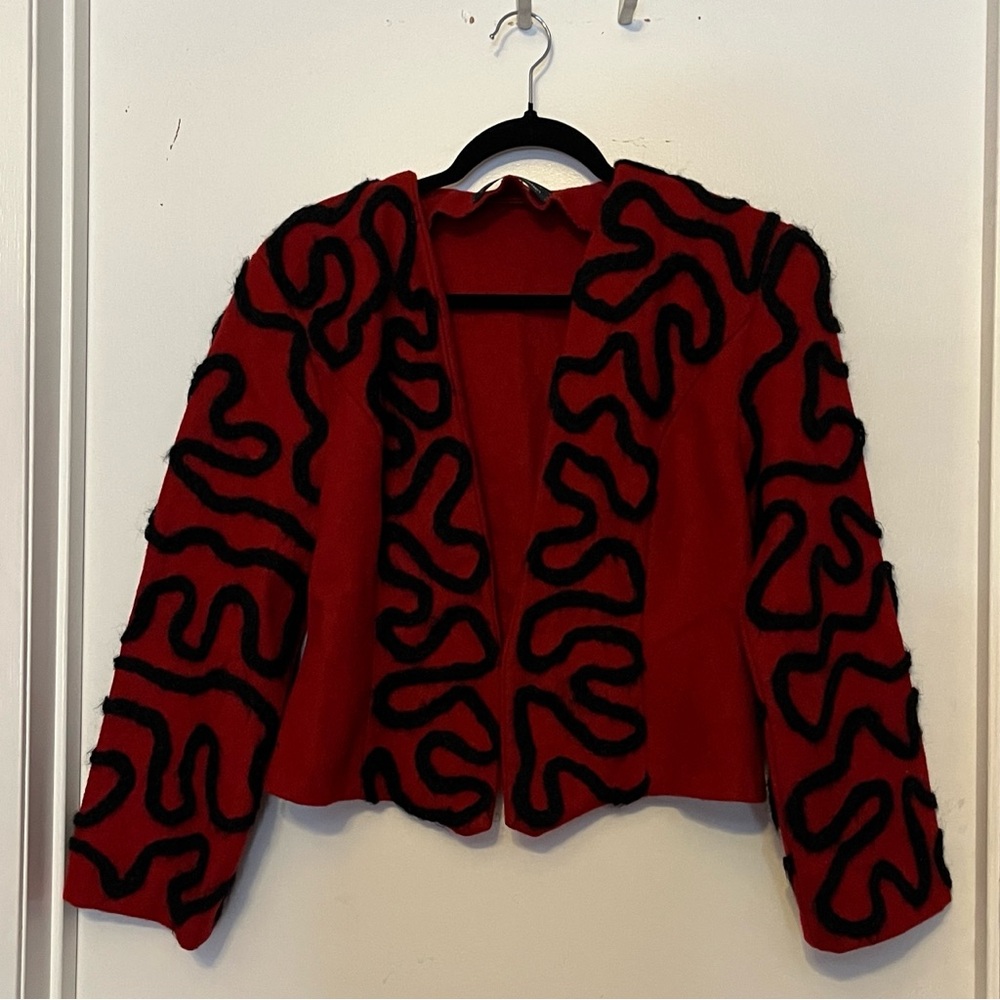VTG Nordic Design Red and Black Designer Wool Coat